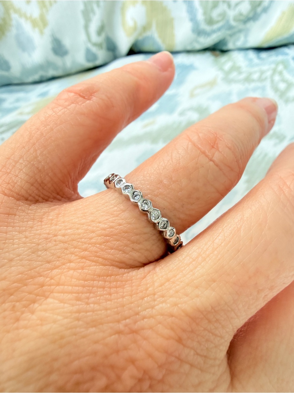Polished Silver Bezel Set Eternity Band - White